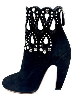 Azzedine Alaia Black Suede Studded Grommet Rivet Cutout Ankle Bootie Boots